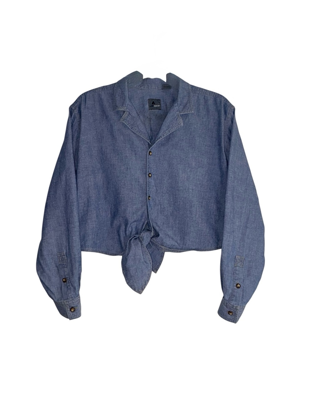 Vintage 90s Lizwear Liz Claiborne Chambray Tie Front Cropped Shirt